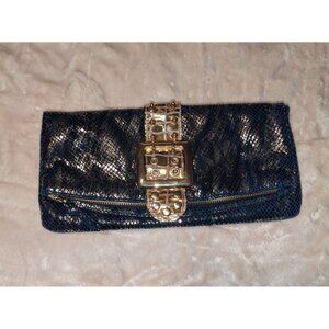 BE & D handbag studded clutch blue/gold  NWOT